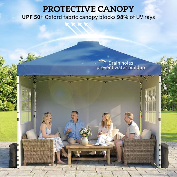 Outsunny Pop Up Canopy Waterproof Height Adjustable Gazebo with 3 Sidewalls Wheeled Bag for Parties 3 x 3 m Dark Blue