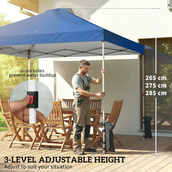Outsunny Pop Up Canopy Waterproof Height Adjustable Gazebo with 3 Sidewalls Wheeled Bag for Parties 3 x 3 m Dark Blue