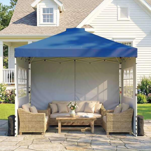 Outsunny Pop Up Canopy Waterproof Height Adjustable Gazebo with 3 Sidewalls Wheeled Bag for Parties 3 x 3 m Dark Blue