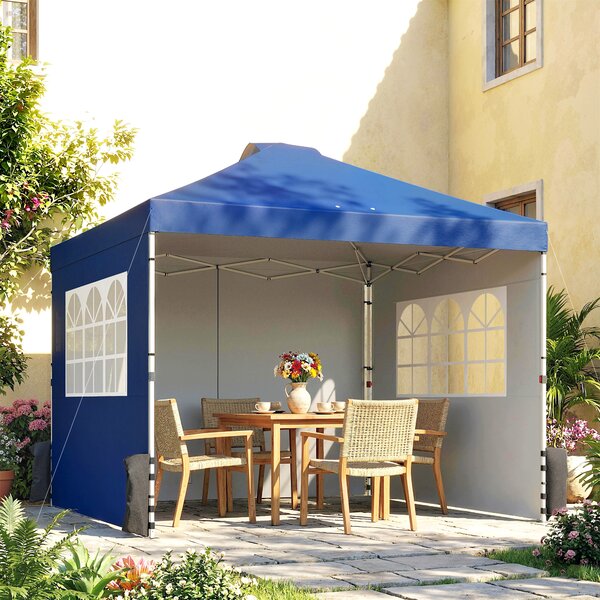 Outsunny Pop Up Canopy Waterproof Height Adjustable Gazebo with 3 Sidewalls Wheeled Bag for Parties 3 x 3 m Dark Blue
