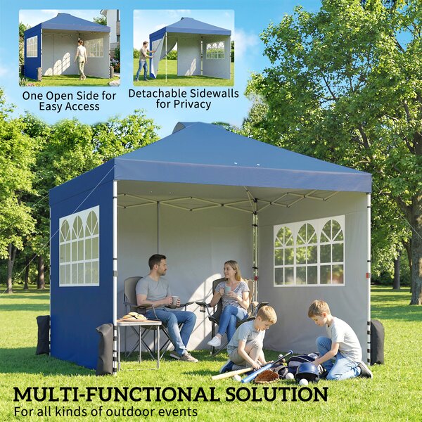 Outsunny Pop Up Canopy Waterproof Height Adjustable Gazebo with 3 Sidewalls Wheeled Bag for Parties 3 x 3 m Dark Blue