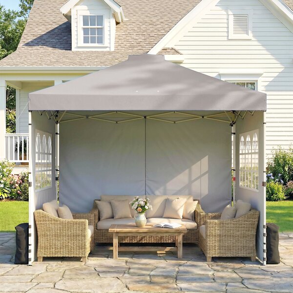 Outsunny Pop Up Canopy Waterproof Height Adjustable Gazebo with 3 Sidewalls Wheeled Bag for Parties 3 x 3 m Grey