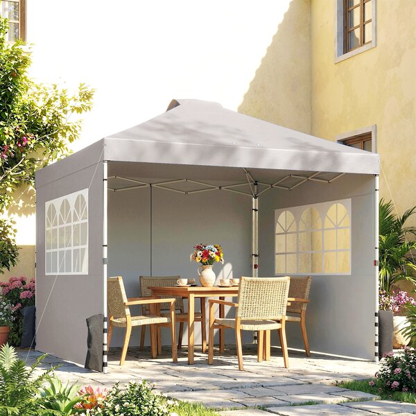 Outsunny Pop Up Canopy Waterproof Height Adjustable Gazebo with 3 Sidewalls Wheeled Bag for Parties 3 x 3 m Grey