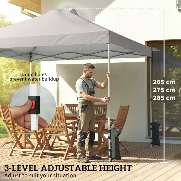 Outsunny Pop Up Canopy Waterproof Height Adjustable Gazebo with 3 Sidewalls Wheeled Bag for Parties 3 x 3 m Grey