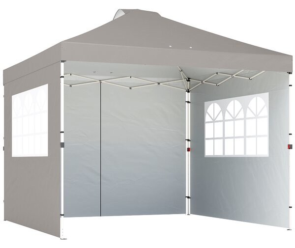 Outsunny Pop Up Canopy Waterproof Height Adjustable Gazebo with 3 Sidewalls Wheeled Bag for Parties 3 x 3 m Grey