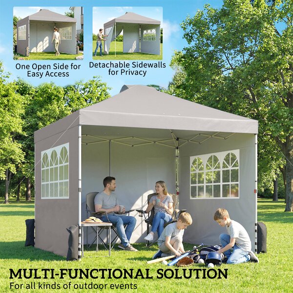 Outsunny Pop Up Canopy Waterproof Height Adjustable Gazebo with 3 Sidewalls Wheeled Bag for Parties 3 x 3 m Grey