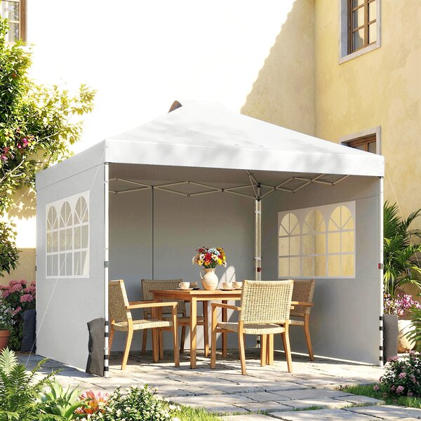 Outsunny Pop Up Canopy Waterproof Height Adjustable Gazebo with 3 Sidewalls Wheeled Bag for Parties 3 x 3 m White