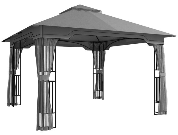 Outsunny 3.3 x 3.3 m Outdoor Garden Gazebo with Post Shelves, UPF50+ Patio Permanent Pavilion with Hook, Dark Grey