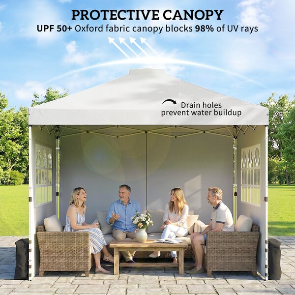 Outsunny Pop Up Canopy Waterproof Height Adjustable Gazebo with 3 Sidewalls Wheeled Bag for Parties 3 x 3 m White