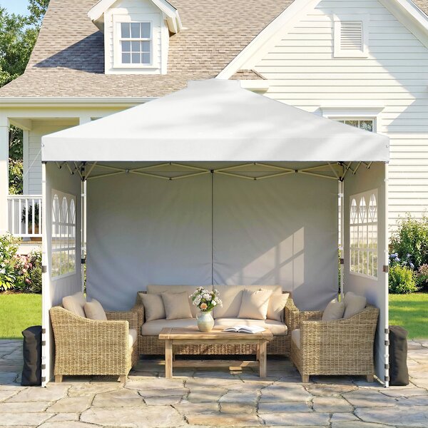 Outsunny Pop Up Canopy Waterproof Height Adjustable Gazebo with 3 Sidewalls Wheeled Bag for Parties 3 x 3 m White