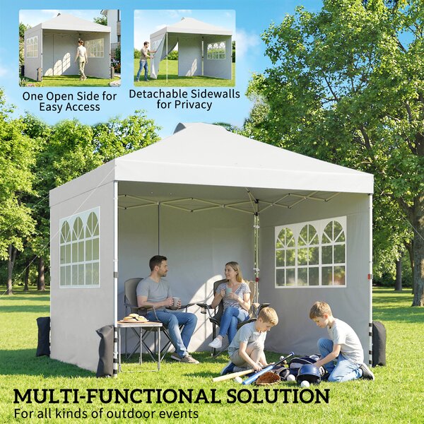 Outsunny Pop Up Canopy Waterproof Height Adjustable Gazebo with 3 Sidewalls Wheeled Bag for Parties 3 x 3 m White