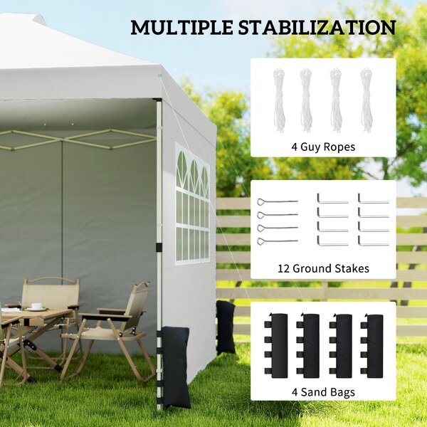 Outsunny Pop Up Canopy Waterproof Height Adjustable Gazebo with 3 Sidewalls Wheeled Bag for Parties 3 x 3 m White