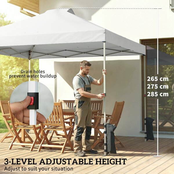 Outsunny Pop Up Canopy Waterproof Height Adjustable Gazebo with 3 Sidewalls Wheeled Bag for Parties 3 x 3 m White