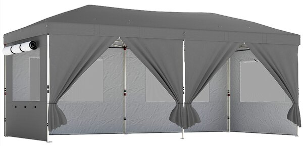 Outsunny 3 x 6 m Pop Up Canopy with UV50+ Protection Garden Gazebo with 6 Sidewalls, Dark Grey
