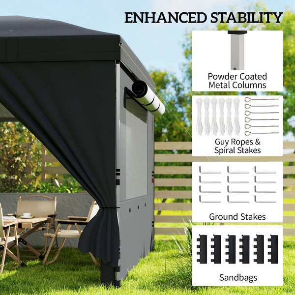 Outsunny 3 x 6 m Pop Up Canopy with UV50+ Protection Garden Gazebo with 6 Sidewalls, Black