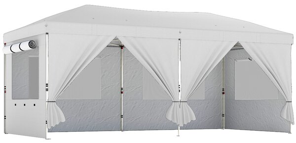 Outsunny 3 x 6 m Pop Up Canopy with UV50+ Protection Garden Gazebo with 6 Sidewalls, White