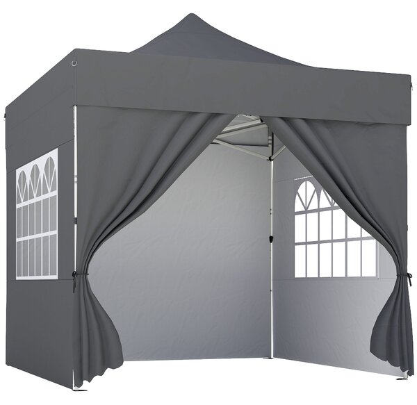 Outsunny 3 x 3 m Pop Up Gazebo with Sidewalls, UPF50+ Heavy Duty Garden Party Tent Marquee with Wheeled Carry Bag, Dark Grey