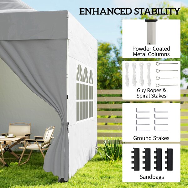 Outsunny 3 x 3 m Pop Up Gazebo with Sidewalls, UPF50+ Heavy Duty Garden Party Tent Marquee with Wheeled Carry Bag, Silver Grey