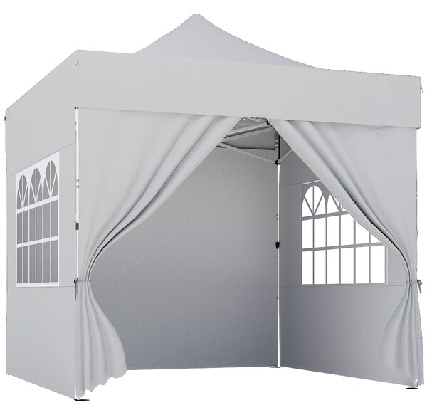 Outsunny 3 x 3 m Pop Up Gazebo with Sidewalls, UPF50+ Heavy Duty Garden Party Tent Marquee with Wheeled Carry Bag, Silver Grey