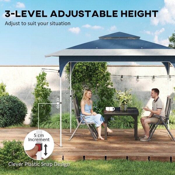 Outsunny 3.5 x 3.5 m Pop Up Gazebo with One-Touch Setup, UPF50+ Double Tier Garden Party Tent Marquee with Carry Bag, Blue