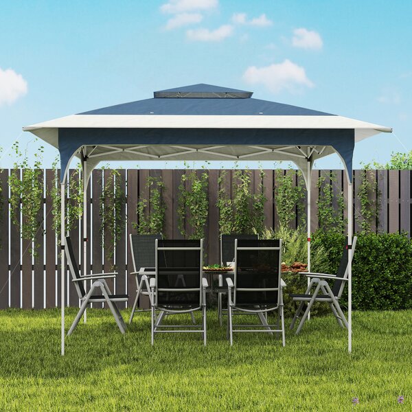 Outsunny 3.5 x 3.5 m Pop Up Gazebo with One-Touch Setup, UPF50+ Double Tier Garden Party Tent Marquee with Carry Bag, Blue