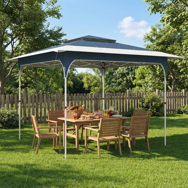 Outsunny 3.5 x 3.5 m Pop Up Gazebo with One-Touch Setup, UPF50+ Double Tier Garden Party Tent Marquee with Carry Bag, Blue