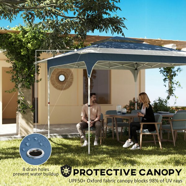 Outsunny 3.5 x 3.5 m Pop Up Gazebo with One-Touch Setup, UPF50+ Double Tier Garden Party Tent Marquee with Carry Bag, Blue
