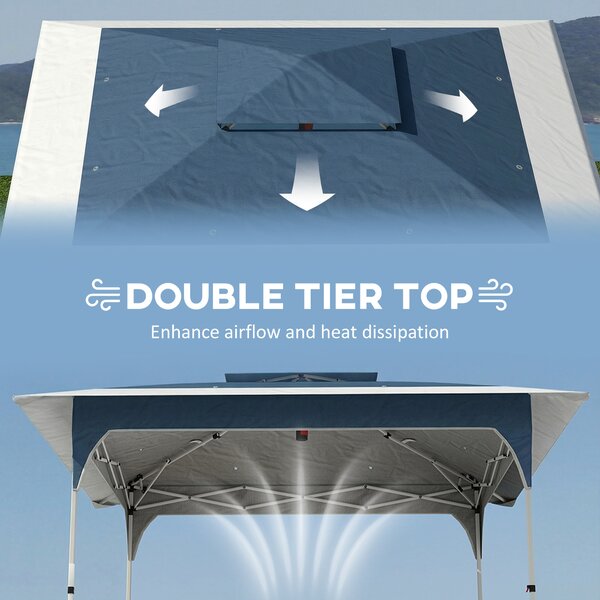 Outsunny 3.5 x 3.5 m Pop Up Gazebo with One-Touch Setup, UPF50+ Double Tier Garden Party Tent Marquee with Carry Bag, Blue