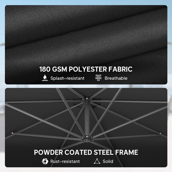 Outsunny 3 m Overhanging Cantilever Parasol, with Cross Base - Black