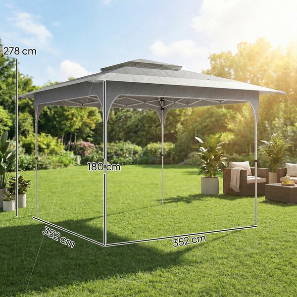 Outsunny 3.5 x 3.5 m Pop Up Gazebo with One-Touch Setup, UPF50+ Double Tier Garden Party Tent Marquee with Carry Bag, Dark Grey