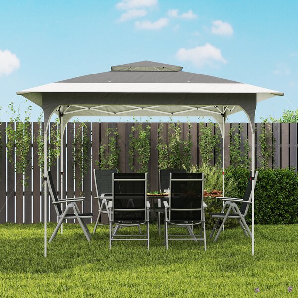 Outsunny 3.5 x 3.5 m Pop Up Gazebo with One-Touch Setup, UPF50+ Double Tier Garden Party Tent Marquee with Carry Bag, Dark Grey
