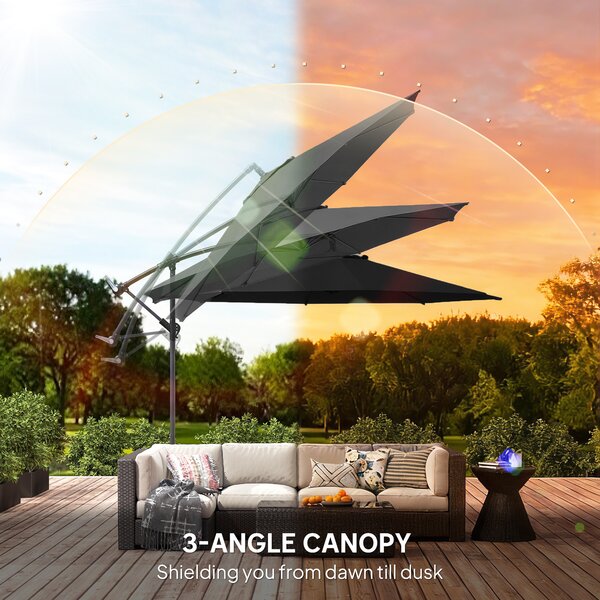 Outsunny 3 m Overhanging Cantilever Parasol, with Cross Base - Black