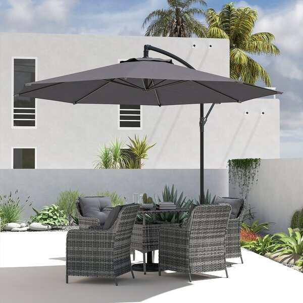 Outsunny 3 m Overhanging Cantilever Parasol, with Cross Base - Grey