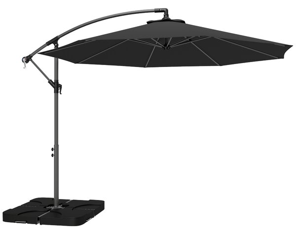 Outsunny 3m Overhanging Parasol, with Base, Weights and Cover - Black