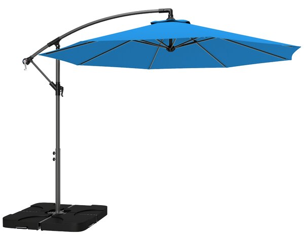 Outsunny 3m Overhanging Parasol, with Base, Weights and Cover - Blue