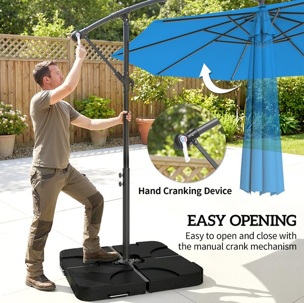 Outsunny 3m Overhanging Parasol, with Base, Weights and Cover - Blue