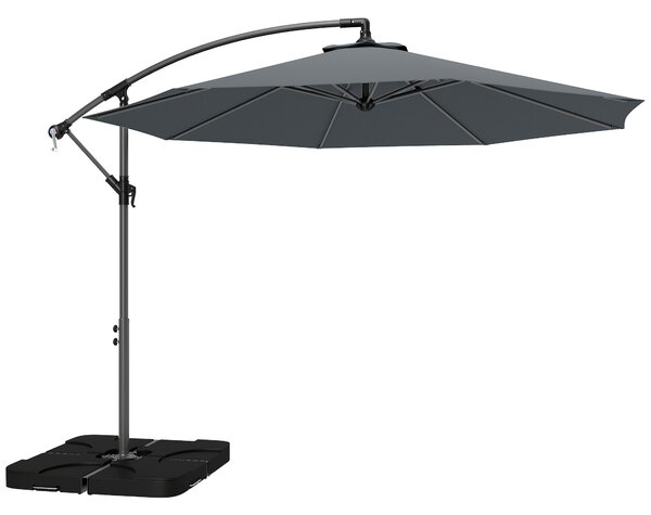 Outsunny 3m Overhanging Parasol, with Base, Weights and Cover - Dark Grey