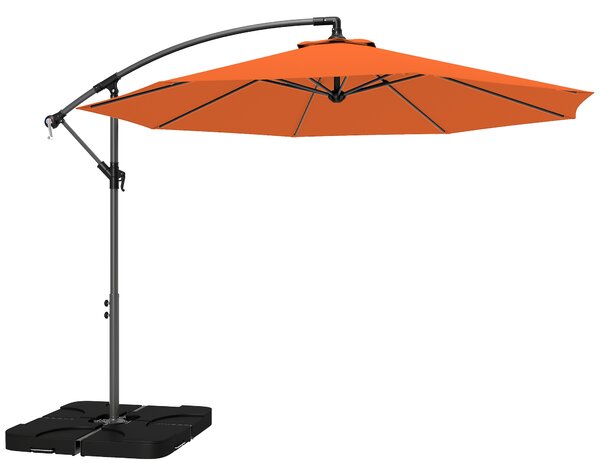 Outsunny 3m Overhanging Parasol, with Base, Weights and Cover - Orange