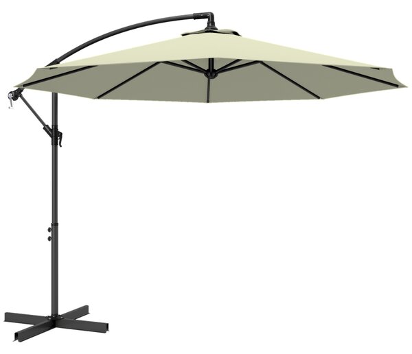 Outsunny 3m Overhanging Cantilever Parasol, with Cross Base - Beige