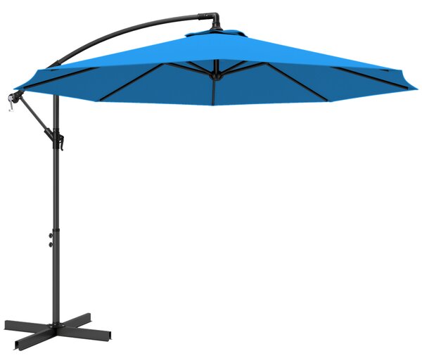 Outsunny 3m Overhanging Cantilever Parasol, with Cross Base - Blue