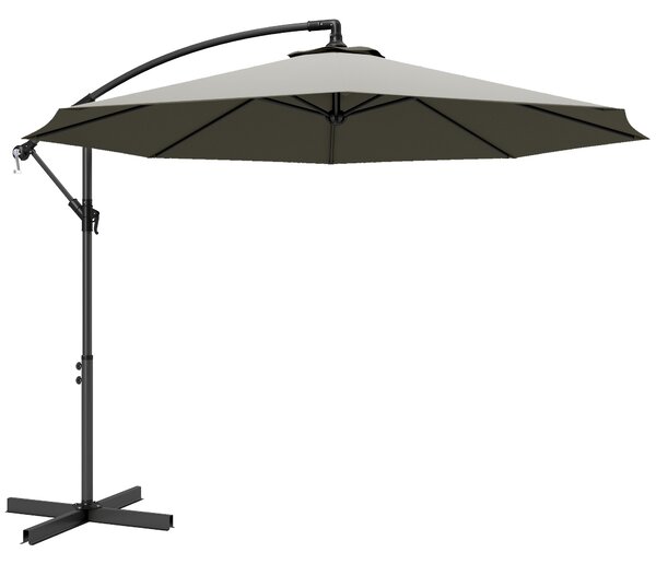 Outsunny 3m Overhanging Cantilever Parasol, with Cross Base - Light Grey