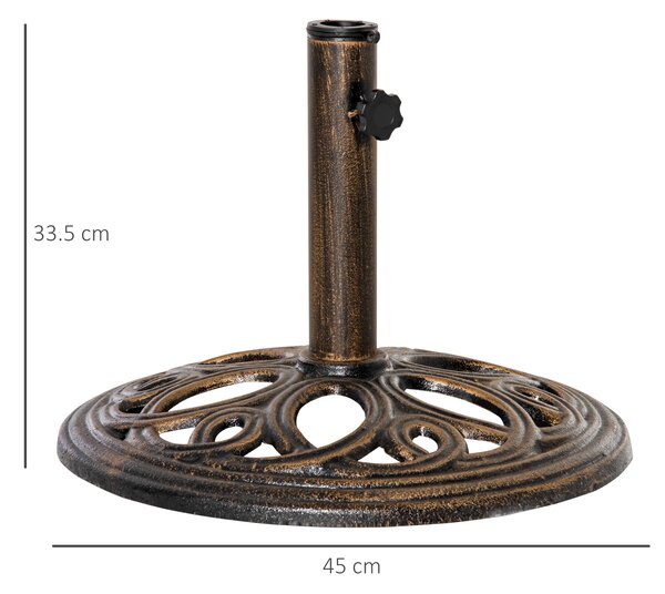 Outsunny 11.5 kg Cast Metal Round Patio Umbrella Base Stand, Umbrella Holder for Outdoor, Patio, Garden, Bronze Tone