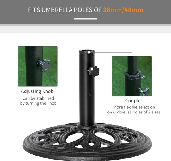 Outsunny 11.5 kg Cast Metal Round Patio Umbrella Base Stand, Umbrella Holder for Outdoor, Patio, Garden, Black