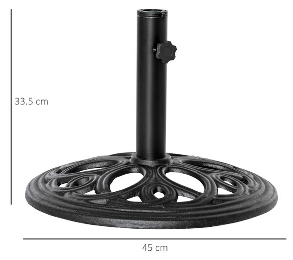 Outsunny 11.5 kg Cast Metal Round Patio Umbrella Base Stand, Umbrella Holder for Outdoor, Patio, Garden, Black