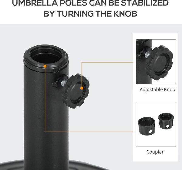 Outsunny Umbrella Base, Heavy Duty Concrete Base Holder with Steel Pole, Round Parasol Stand for Patio, Outdoor, Garden, Black
