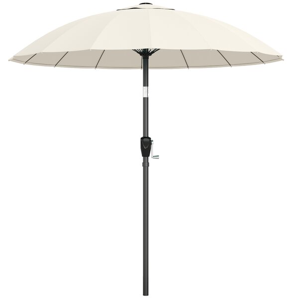Outsunny 2 m Shanghai Garden Parasol Umbrella with 16 Fibreglass Ribs, Outdoor Parasol Sun Shade with Crank & Tilt, Cream White