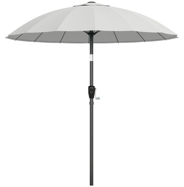 Outsunny 2 m Shanghai Garden Parasol Umbrella with 16 Fibreglass Ribs, Outdoor Parasol Sun Shade with Crank & Tilt, Light Grey