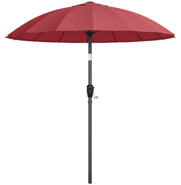 Outsunny 2 m Shanghai Garden Parasol Umbrella with 16 Fibreglass Ribs, Outdoor Parasol Sun Shade with Crank & Tilt, Wine Red