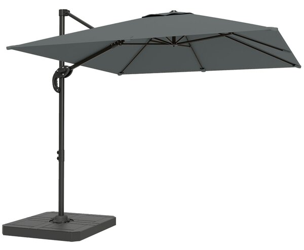 Outsunny 2.4 x 2.4m Cantilever Parasol with Umbrella Weights, UPF50+ Offset Outdoor Umbrella w/ Easy Tilt Adjustment, Dark Grey