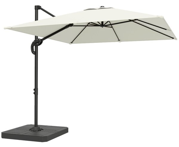 Outsunny 2.4 x 2.4m Cantilever Parasol with Umbrella Weights, UPF50+ Offset Outdoor Umbrella w/ Easy Tilt Adjustment, Cream White